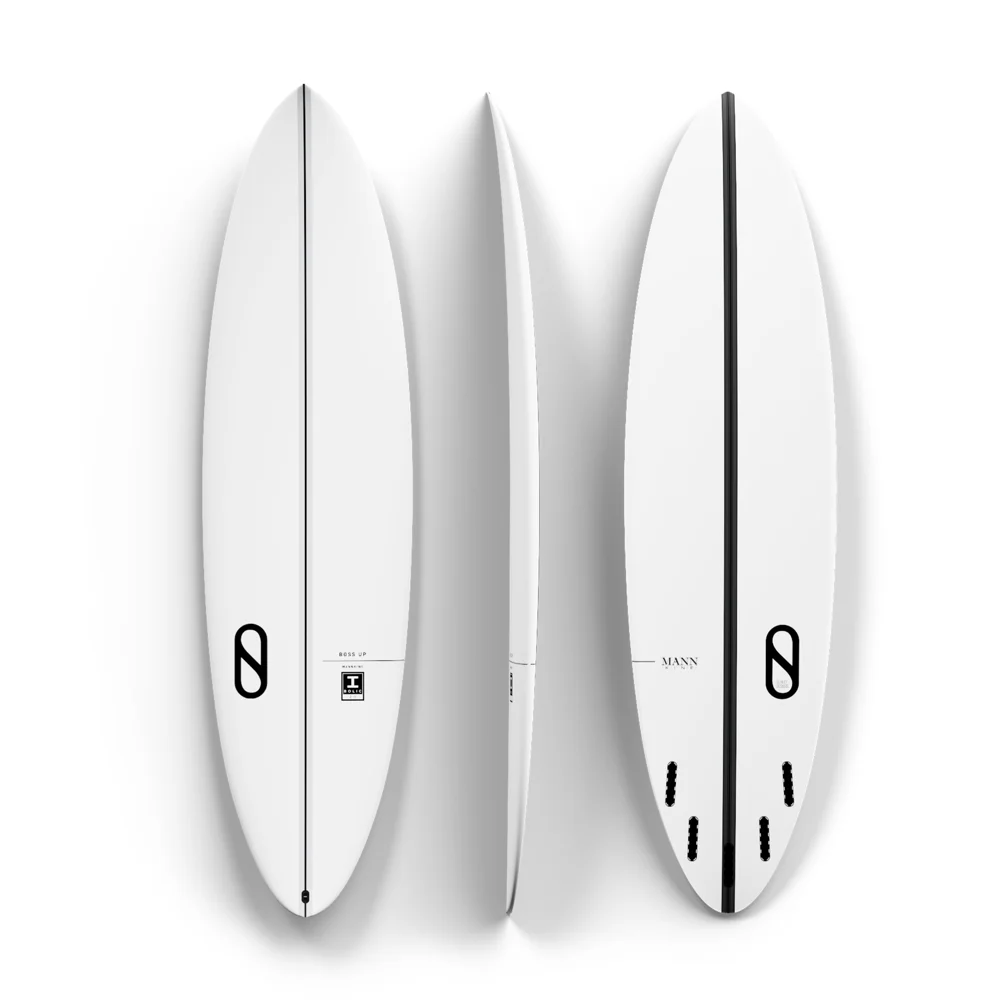 Firewire Boss Up vista pelo deck, perfil e fundo, com caixas de quilha visíveis