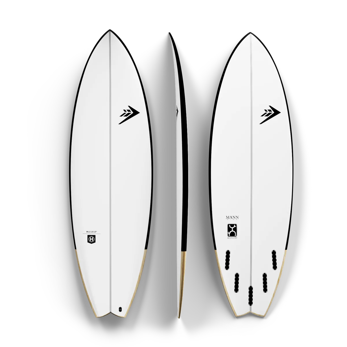 Firewire Mashup 2026 preta em construção Helium, prancha híbrida criada por Rob Machado e Dan Mann